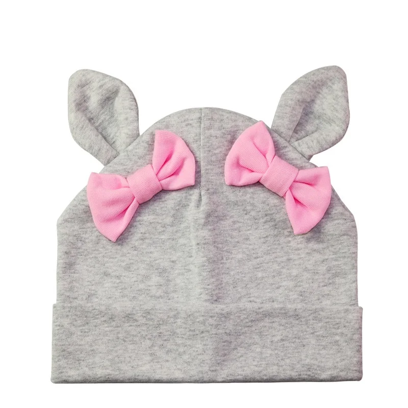 Baby Girl Hat Rabbit Ear Hat For Girls Cotton Bow Knot Children's Cap Toddler Kids Hats Cartoon Cute Baby Hats Bonnet - Цвет: LightGray