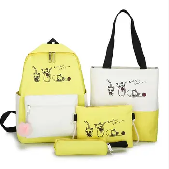 

4pcs/Set School bag Student Backpacks for Girls Teenagers Female Bagpack Cute Cartoon cat Backpacks Canvas Satchel knapsack
