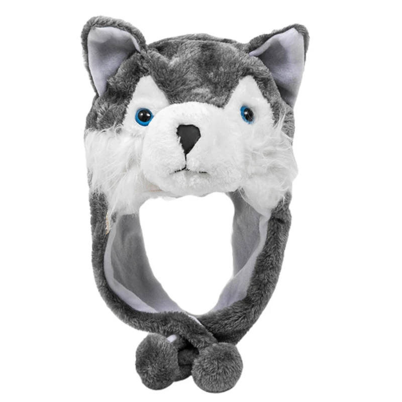Unisex Nette Weiche Fuzzy Wolf Plüsch Hut Cartoon Schöne Winter Cosplay Hut Winddicht Bühne Leistung Requisiten kind F3MD