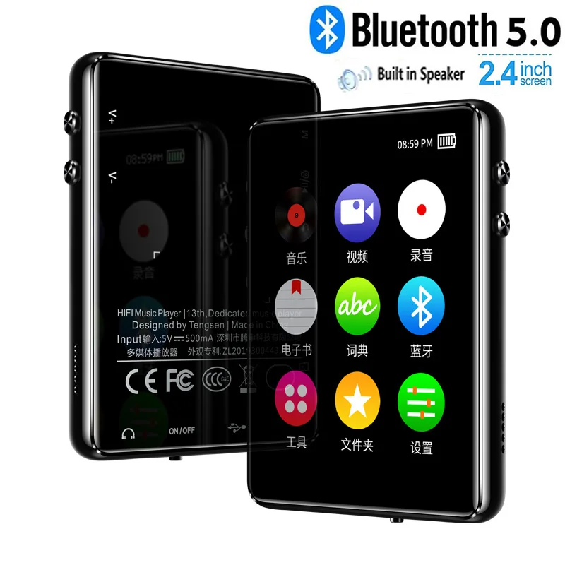 Bluetooth 5,0 MP3-плеер 2,4 дюймов полный сенсорный экран Встроенный динамик высокое качество звука без потерь с электронной книгой FM, рекордер
