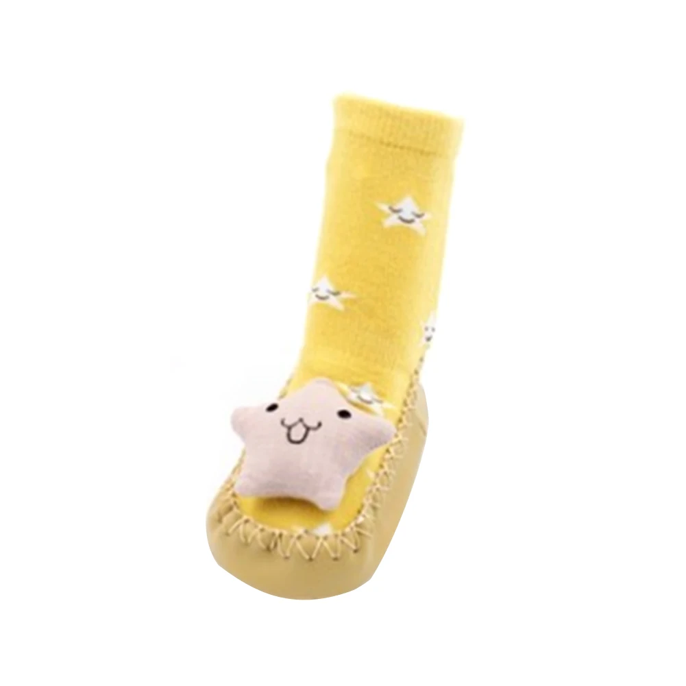 Милые Нескользящие носки для обуви для малышей; Теплая обувь с рисунком для малышей; Нескользящие тапочки; носки - Цвет: Цвет: желтый