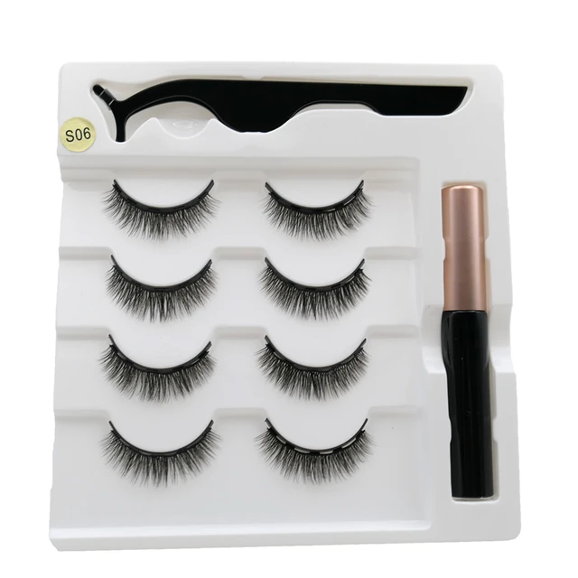 4 pairs of magnetic eyelashes natural soft magnet eyelashes natural magnetic eyeliner makeup mink eyelashes set tool S06