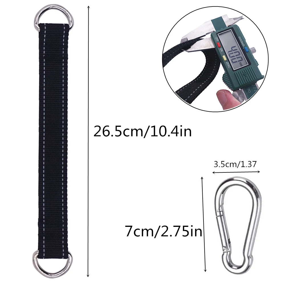 2 PCS 26cm/10inches 440 Lbs Heavy Duty Hanging Strap with Carabiner Hook for Hammock Plank DIY Cable Maching Pulley Punching Bag 2