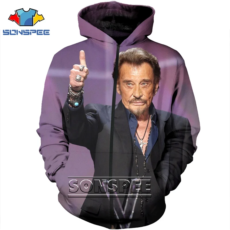 Men Women Hoodie 3D Print Johnny Hallyday Rock Jacket Harajuku Top Sweatshirt Long Sleeve Zipper Vintage Hoodies Men Clothing 4