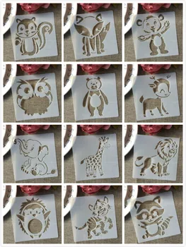 

12Pcs/Set 13cm Zoo Animals Squirrel Lion DIY Layering Stencils Painting Scrapbook Coloring Embossing Album Decorative Template