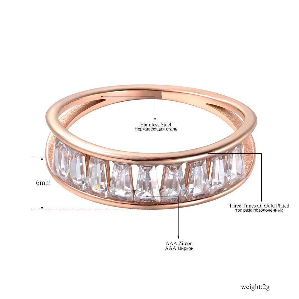 Lokaer титана из нержавеющей стали сверкающие свадебные кольца мозаика CZ Кристалл розовое золото обручальное кольцо ювелирные изделия для женщин R19087