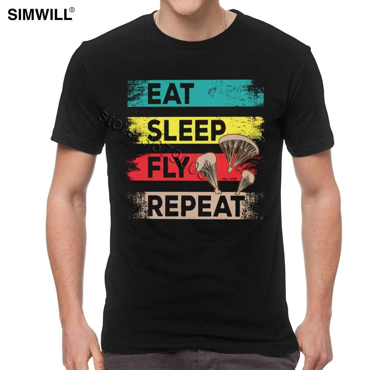 Винтажная парапланерская футболка Eat Sleep Fly Repeat футболка повседневные хлопковые футболки мужские короткие рукава уличная одежда футболка с надписью paraglider - Цвет: Черный