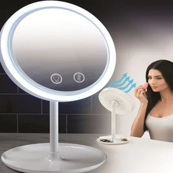 

3-in-1 LED Fan Makeup Mirror with Detachable Holder Lightweight Portable Desktop Cosmetic Mirror M2