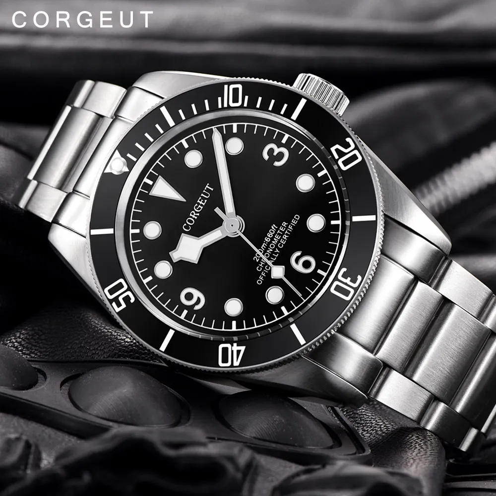Corgeut 41 мм светящиеся сапфировые механические часы для мужчин Schwarz Bay автоматические спортивные плавательные часы люксовый бренд мужские наручные часы