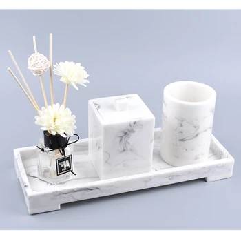 

Resin Bathroom Organizer Tray, Marble Pattern Decorative Vanity Tray for Bathtub, Toilet Tank, Tissues, Soap, Towel Organizer
