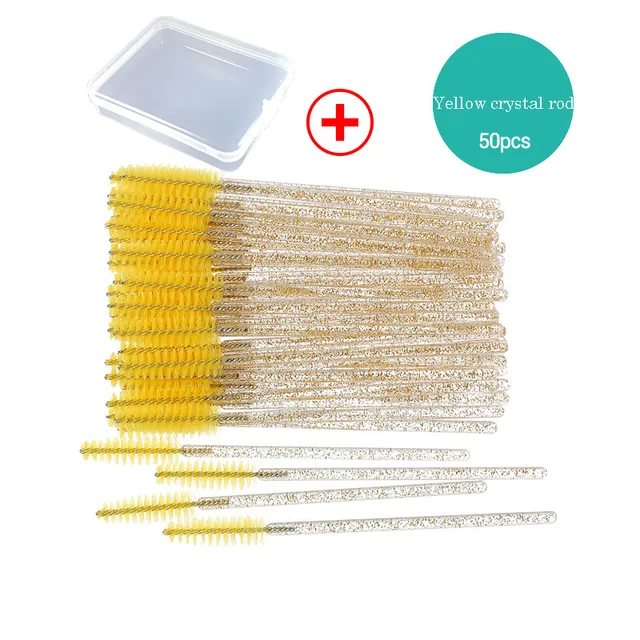50/100pcs Disposable Eyelash Brush Mascara Wands Crystal Eyebrow Makeup Brush Eyelash Extension Tool Optional Storage Box AddBox 50pcs CYellow