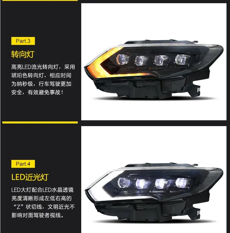 2 шт.~ 2019y автомобильный bupmer головной светильник для Nissan X-Trail головной светильник Rogue X Trail xtrail автомобильные аксессуары светодиодный фонарь X-Trail налобный фонарь