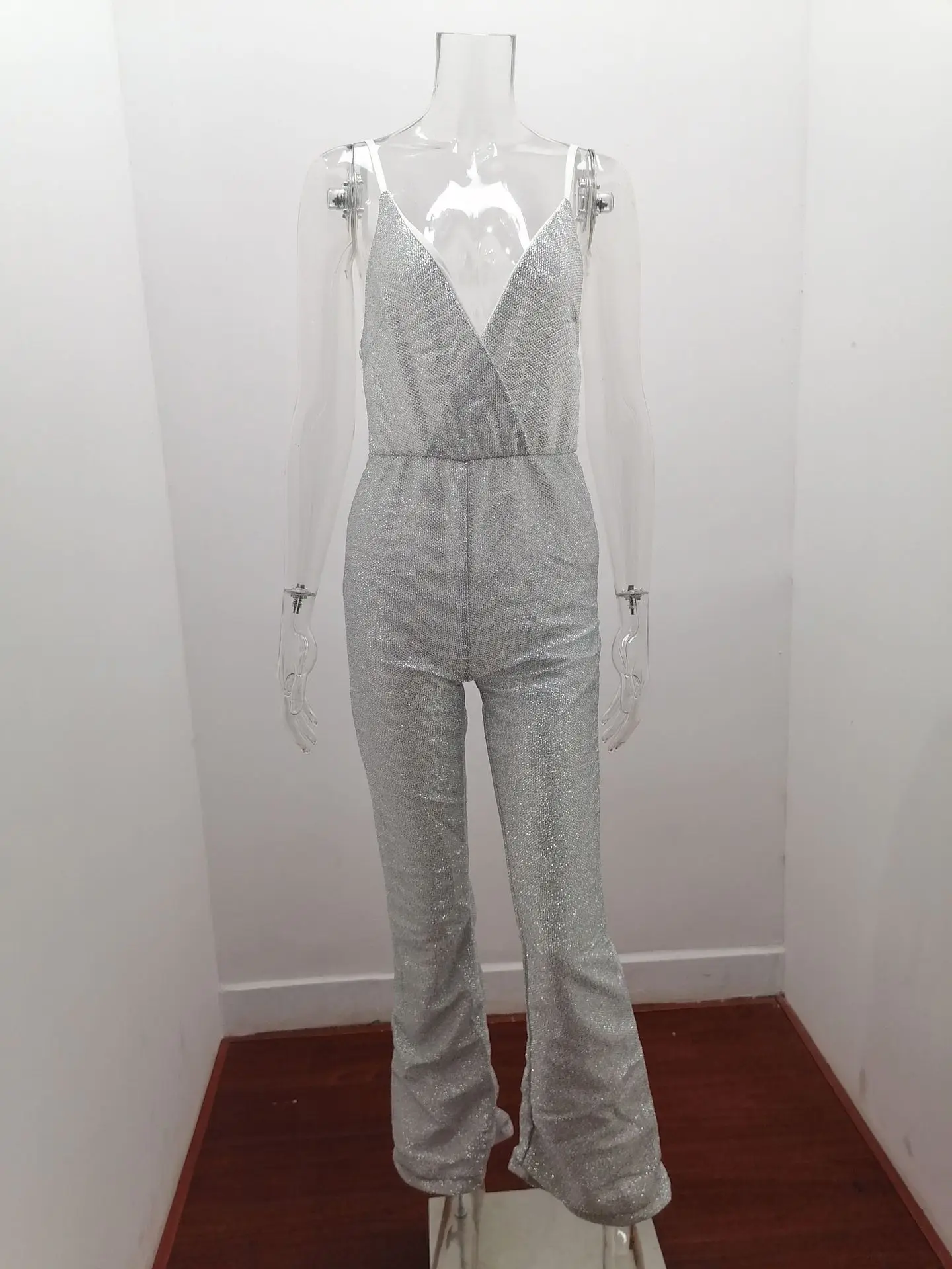 New Long Jumpersuit Women Rompers  2021 Elegant Sexy Shiny Solid Sequins Outfits Plus Size Fashion Free Shipping Items Clothes