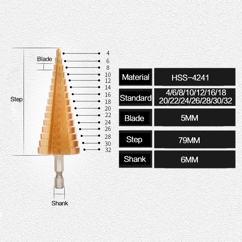 HSS 4-32MM 4241 Hex Shank Tapered Titanium Step Stepped Cone Drill Bit Metal Hole Cutter Mini Drill Power Tools Accessories