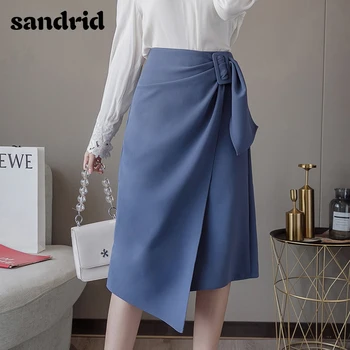

sandrid 2020 new summer elegant irregular short skirt women's new high waist slim A line elegant office lady solid color