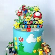 Decoración acrílica de dibujos animados Super Marioed para Tartas, decoración para repostería para niños, suministros de decoración para tartas de fiesta de cumpleaños, adornos