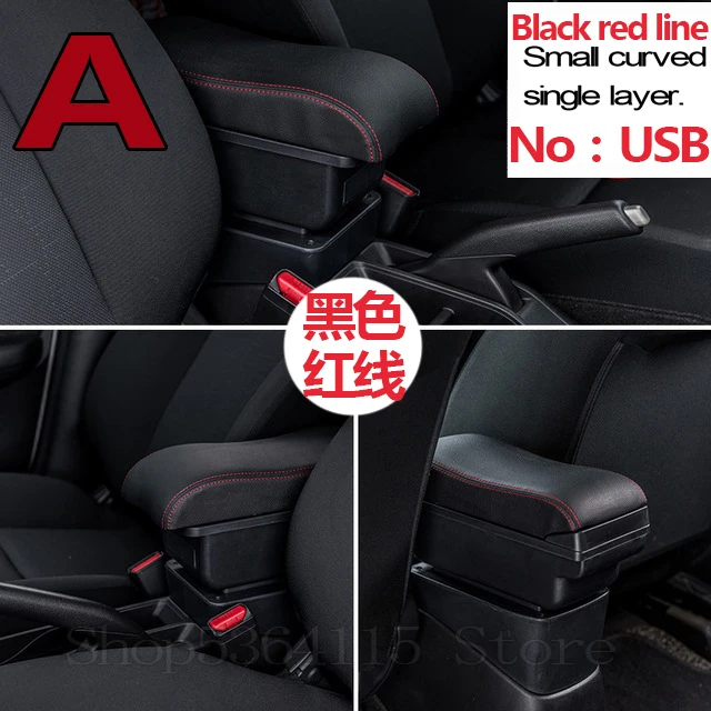 Для Toyota aygo bj подлокотник коробка повысить двойной слой центральный магазин содержание Подстаканник Пепельница аксессуары зарядка через usb - Название цвета: Black red line