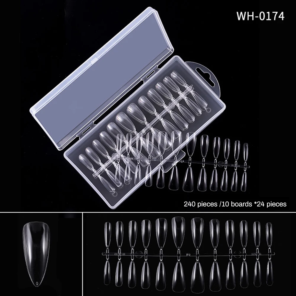 240 PCS/Box Professional Different Styles Acrylic Nail Tips Full Cover Ultra-Thin Matte Surface Polished False Nail Tips