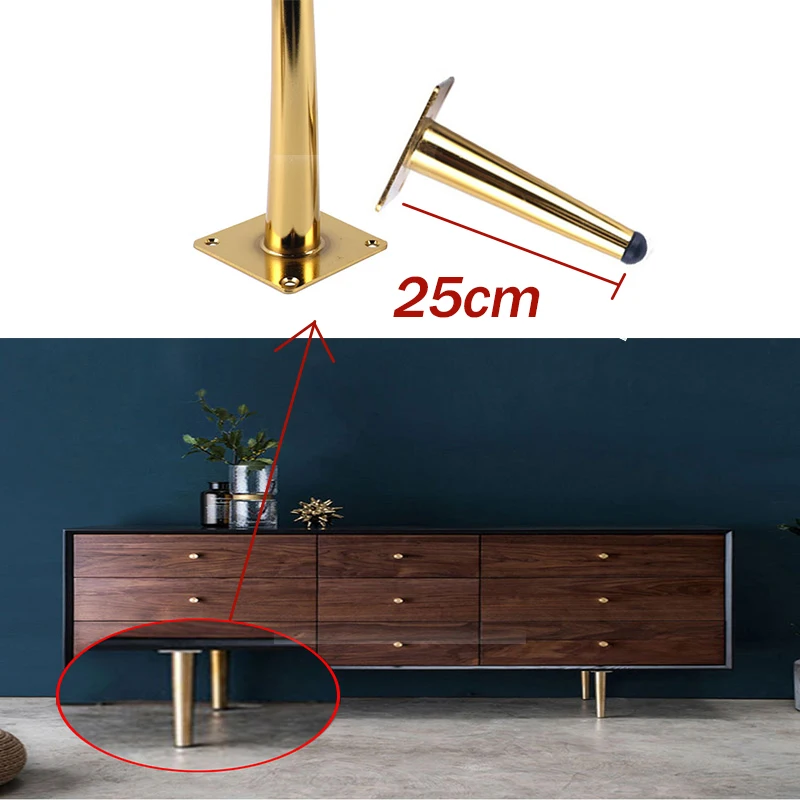25cm 1/4 шт. цвета: черный золотистый косой конические ноги мебели металла для ТВ
