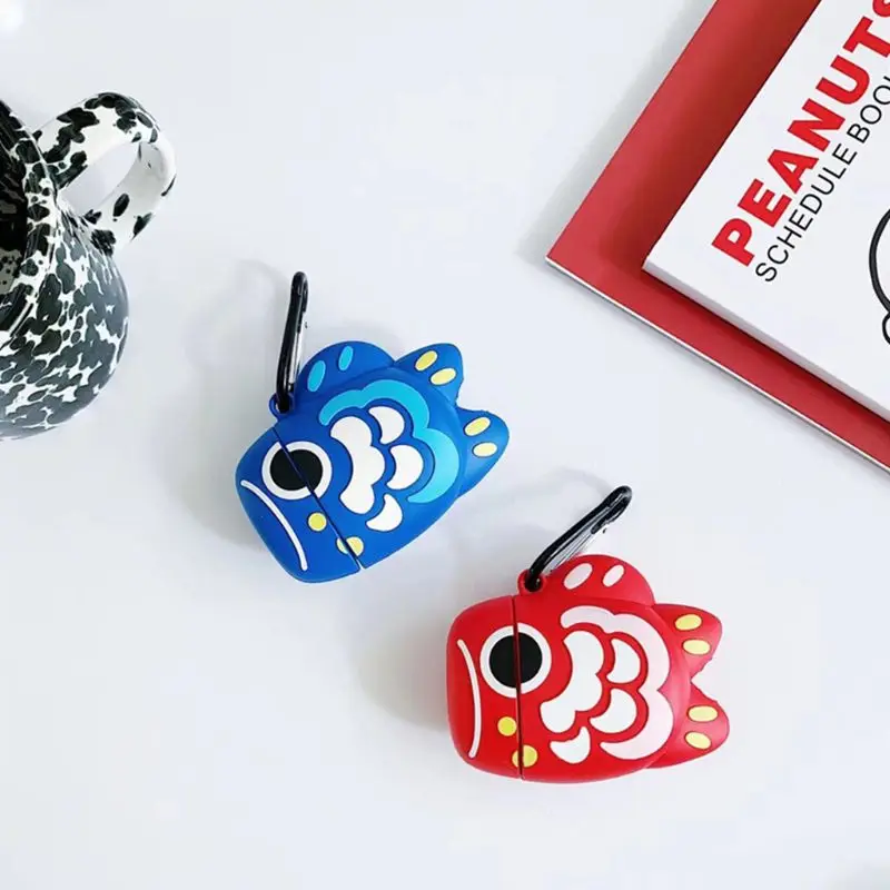 Cute Carp Pattern Protective Case Silicone Cover with Carabiner for AirPods 1/2 for smart watch