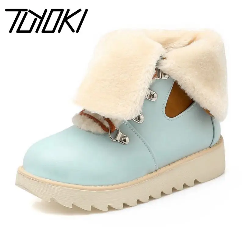 

Tuyoki Women Round Toe Flat Ankle Boots Woman Lace Up Stylish Botas Female Winter Warm Fur Footwear Shoes Woman Size 34-43