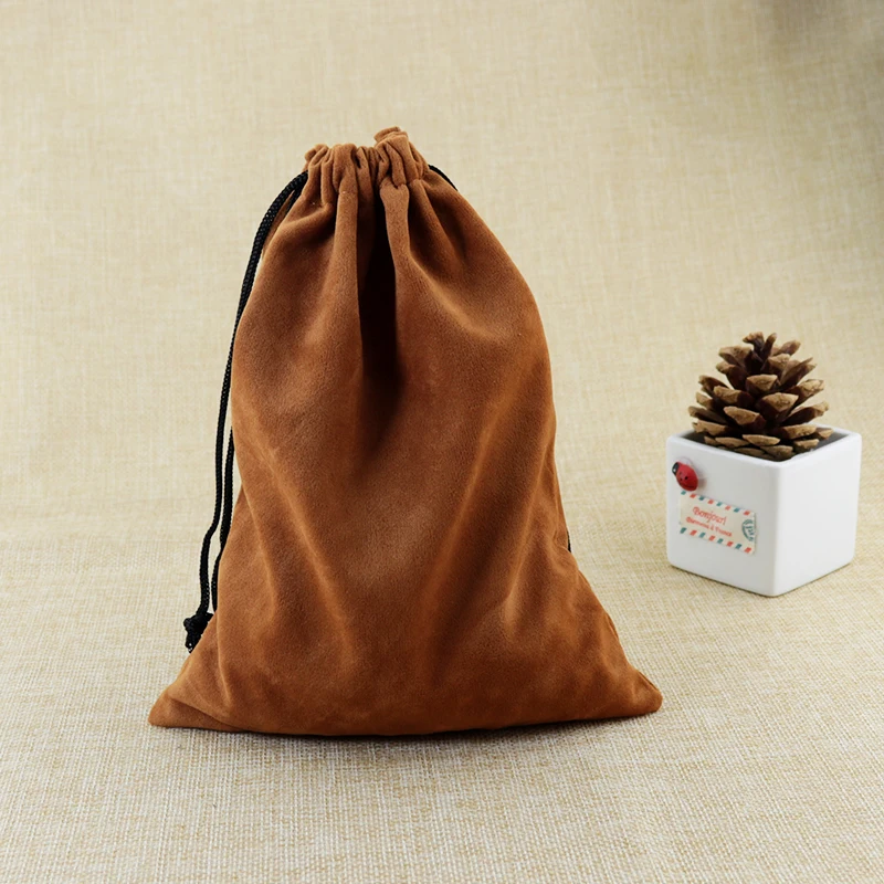 

50pcs/lot Coffee Velvet Bags 15x20cm Big Drawstring Jewelry Pouches Cosmetics Watch Packaging Bags Wedding Favor Candy Gift Bag