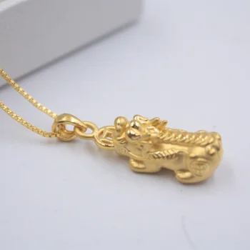 

Pure 999 24K Yellow Gold Pendant 3D Craft Luck Coin Money Pixiu Pendant 1.4-1.6g 29x8.5mm / Women Pendant