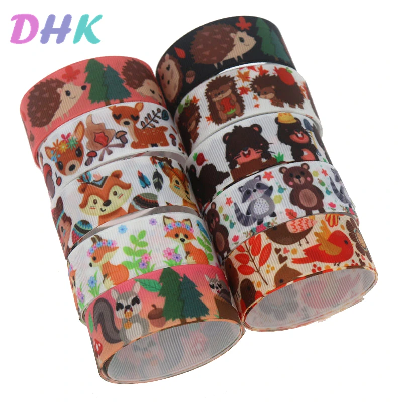 DHK 5 ярдов Ежик напечатан Grosgrain ленты ленточный аксессуар Hairbow Головные уборы