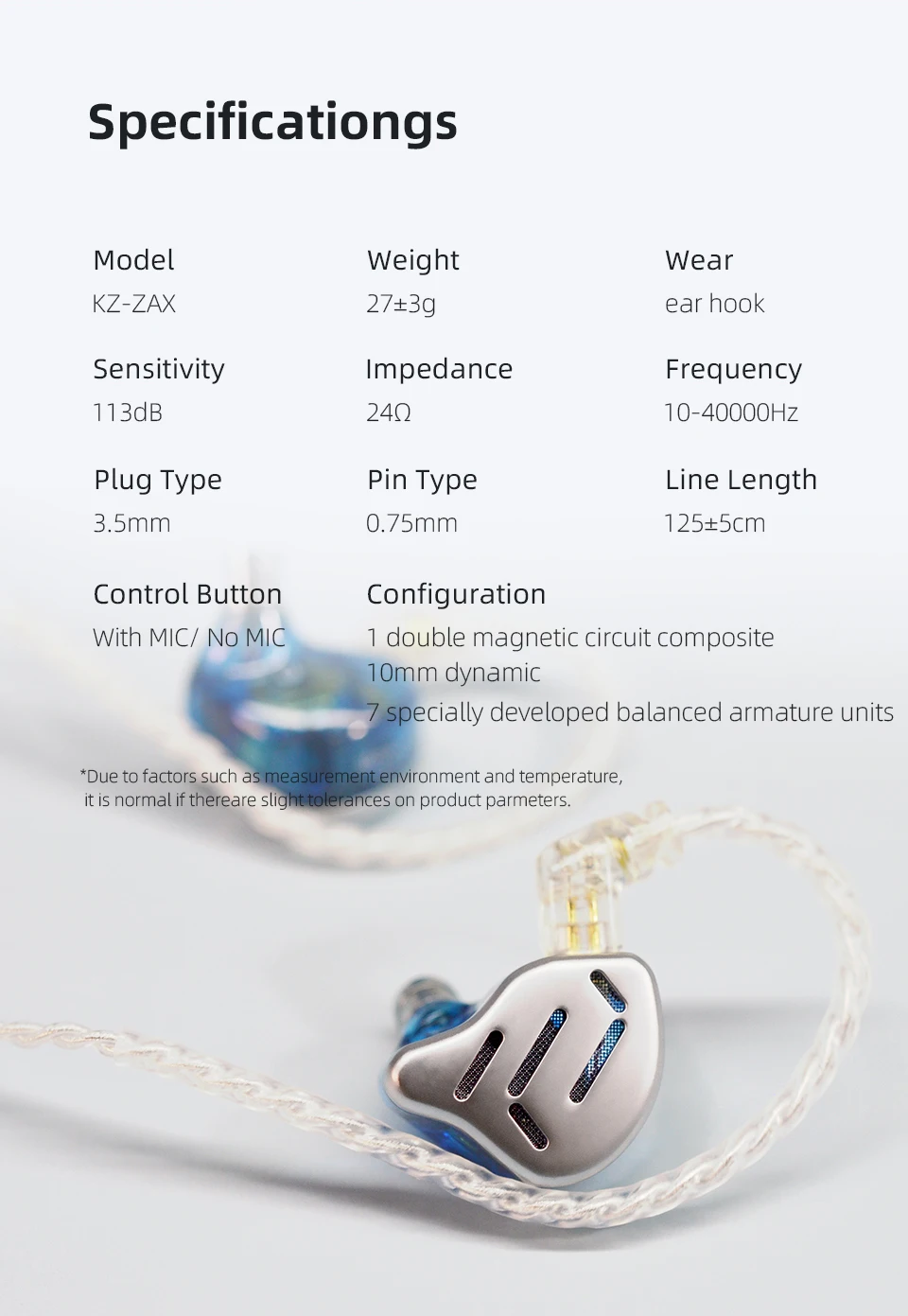 KZ ZAX Headset 16 Units 7BA +1DD  HIFI Bass In Ear