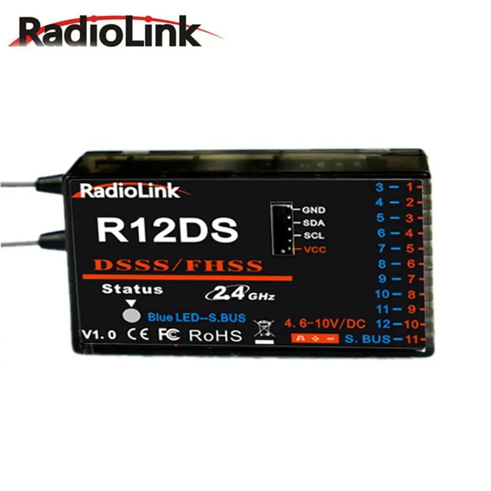 

New RadioLink R12DS 12CH 12 Channel Receiver 2.4Ghz For AT9 AT9S AT10 AT10II Signal For RC Transmitter