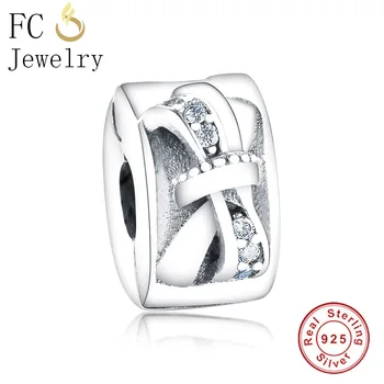 

FC Jewelry Fit Original Pandora Charm Bracelet 925 Sterling Silver Ribbon Love Clip Bead For Making Berloque Women Craft DIY New