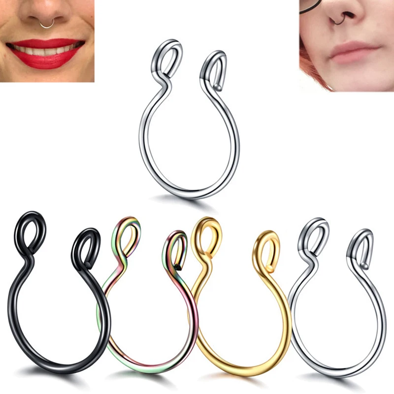 

1PC Steel 20G Dainty Faux Nose Rings Fake Septum Rings Hoop Nostril Piercing Fake Clip on Nose Rings Piercings Jewelry JA15001