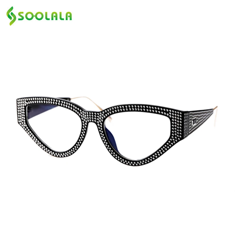SOOLALA Bling очки для чтения кошачий глаз женские с чехлом оправа очков