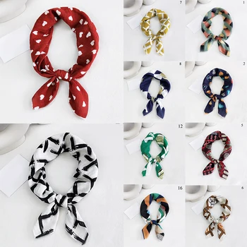 

Women Colorful Cotton Linen Flower Print Kerchief Small Scarf Neck Wear Headband Bag Decoration Accessories