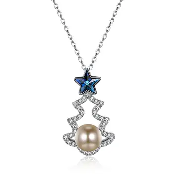 

Christmas Tree Pentagram Pearl Pendant LEKANI Crystals From Swarovski Necklace 925 Sterling Silver Classic Gifts Wedding Jewelry
