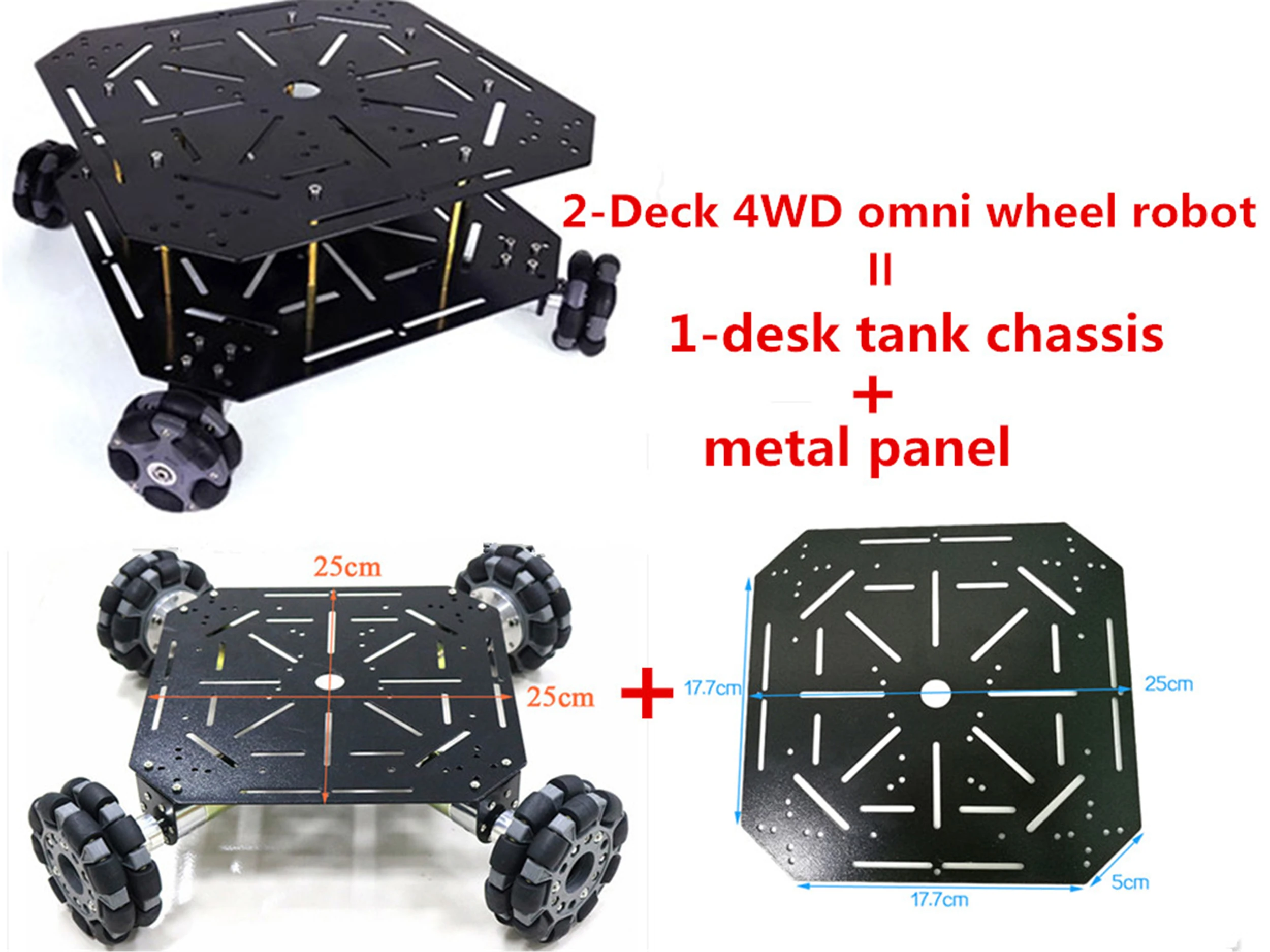 1/2/3 Layer 4WD 100mm Omni Wheel Metal Robot Tank Car Chassis Kit 4pcs 12V High Torque Motor Heavy Load DIY