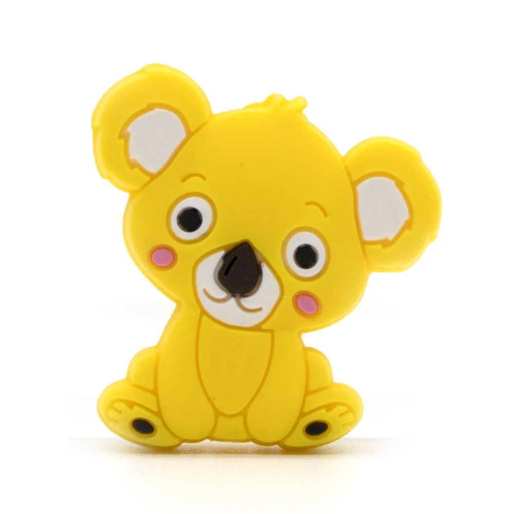 10 шт. силиконовые бусины Koala Panda Perle, прорезыватели для зубов в виде животных, прорезыватели для зубов, DIY Mordedor Siliconen коралловые бусины - Цвет: Koala Yellow