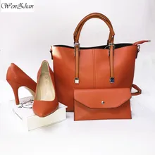 Лидер продаж; мягкая обувь оранжевого цвета; Офисная Женская обувь на высоком каблуке; комплект модной женской сумочки; Прямая с фабрики; WENZHAN A911-22