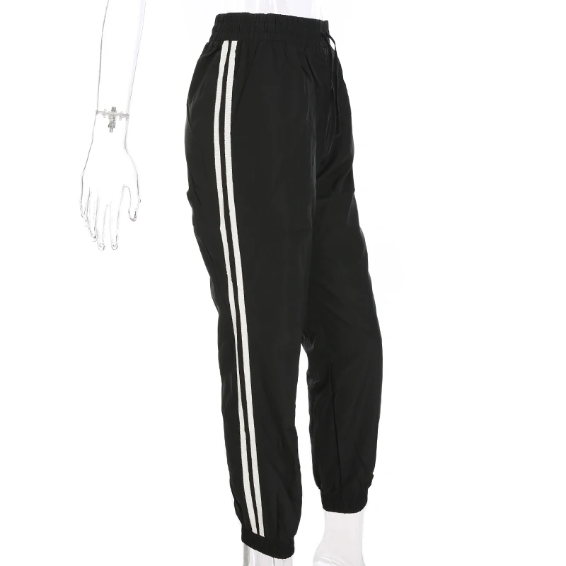 Weekeep 2017 осенние черные синие узкие брюки с лентой сбоку женские свободные