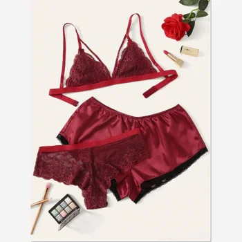 

Temperament and interest clothing The new stretch tinted shorts lace sexy three-point bikini bra sexy lingerie three-piece sui