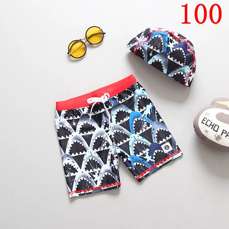 SIZE 100 Пляжные шорты для мальчиков с шапочкой, купальный костюм с динозавром из мультфильма Трусики для плавания детские плавки детская одежда для купания для маленьких мальчиков - Цвет: SIZE 100