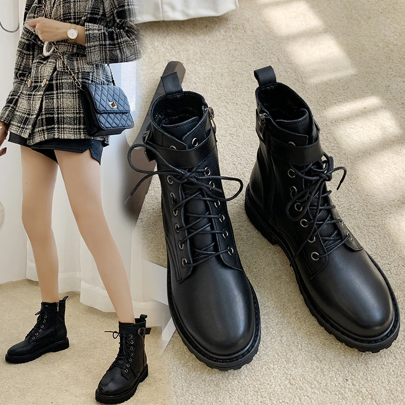 

Leather Martin boots female ins net red wild new England wind thick bottom motorcycle boots women's booties