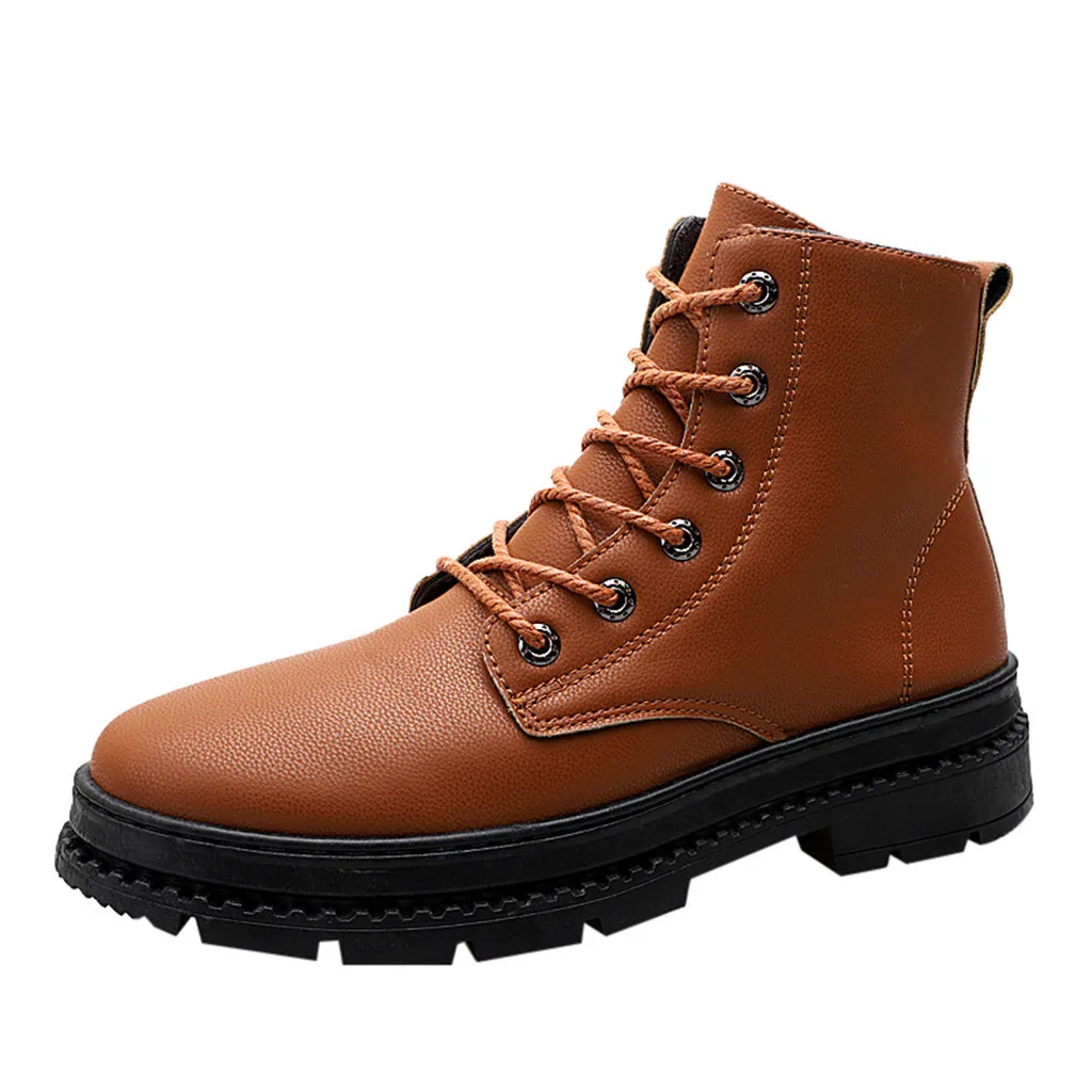 Eillysevens/зимние ботинки мужские Водонепроницаемые кожаные ботинки в британском стиле Нескользящие износостойкие рабочие ботинки с высоким вырезом# g30 - Цвет: Коричневый