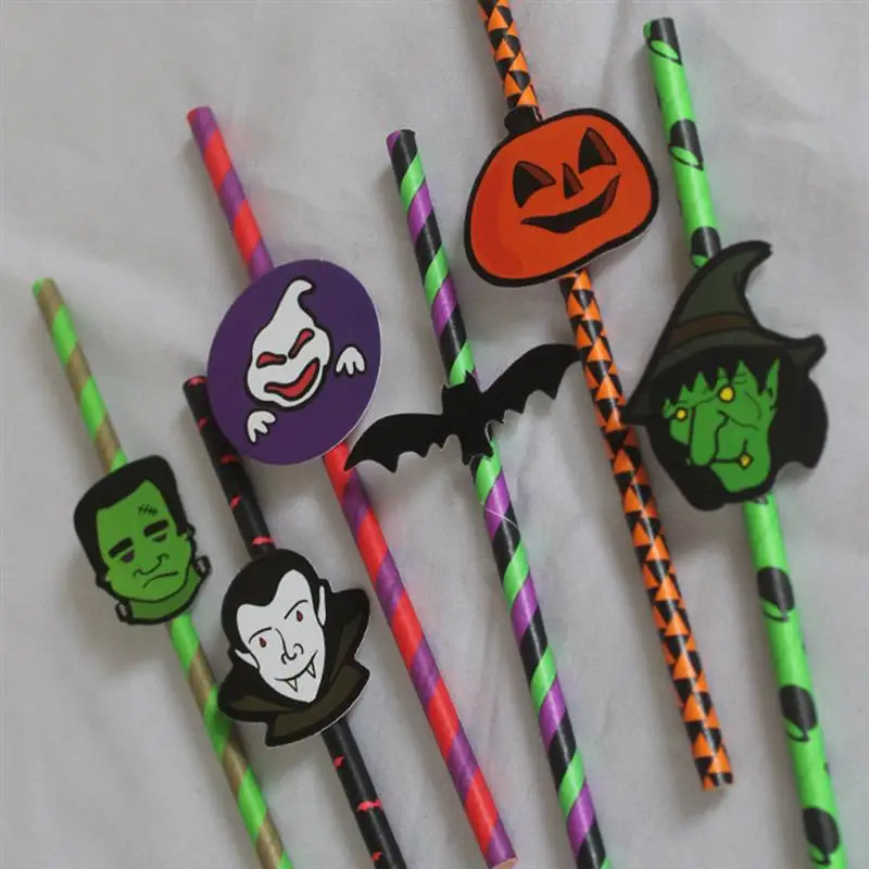 25 шт цветные забавные декоративные одноразовые трубочки для Хеллоуина, присоски из крафт-бумаги, вечерние принадлежности для фестиваля
