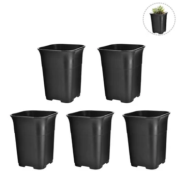 

5Pcs Black Square High Waist Mini Nursery Pot Planter Succulent Plant Pot Small Flower Planters, M