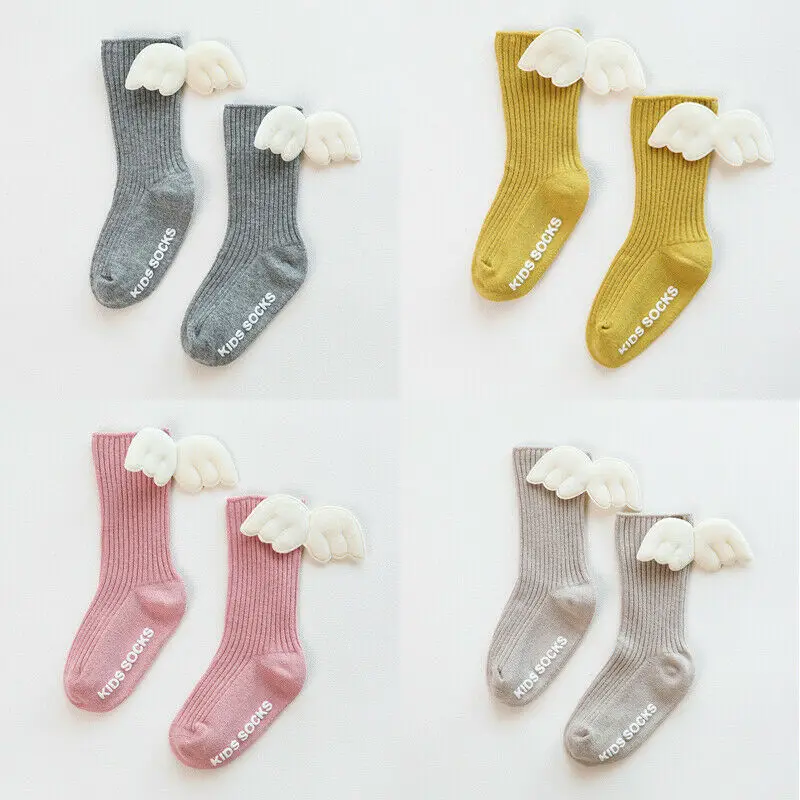 4 цвета, хлопковые носки для новорожденных мальчиков и девочек От 0 до 5 лет мягкие дышащие Гольфы с крыльями ангела