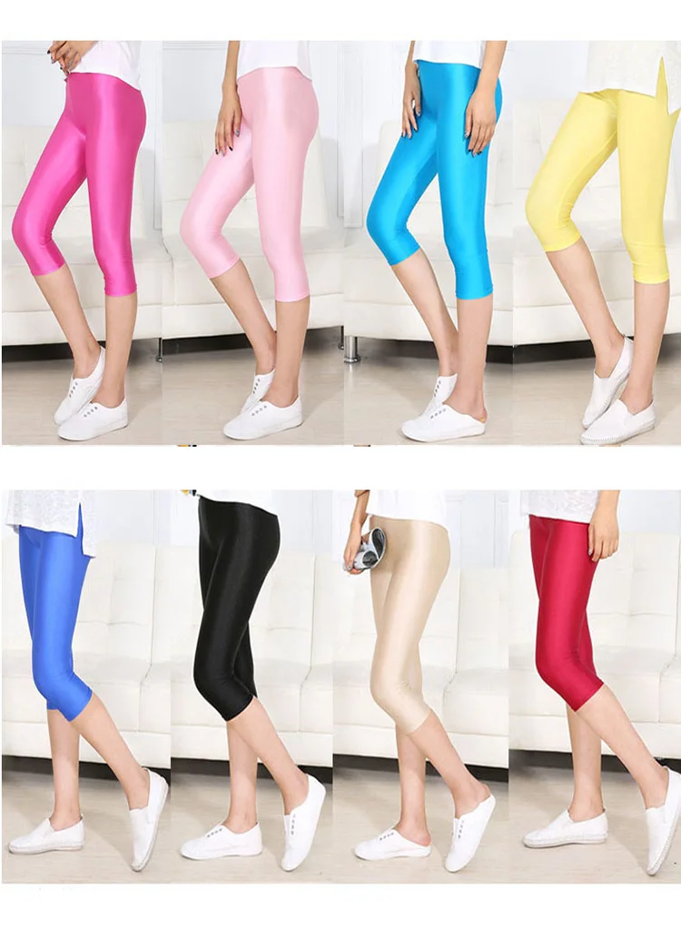 CUHAKCI Women Sexy Leggings Summer Capris Neon High Waist Jeggings Spandex Female Fitness Thin Short Pants gymshark leggings