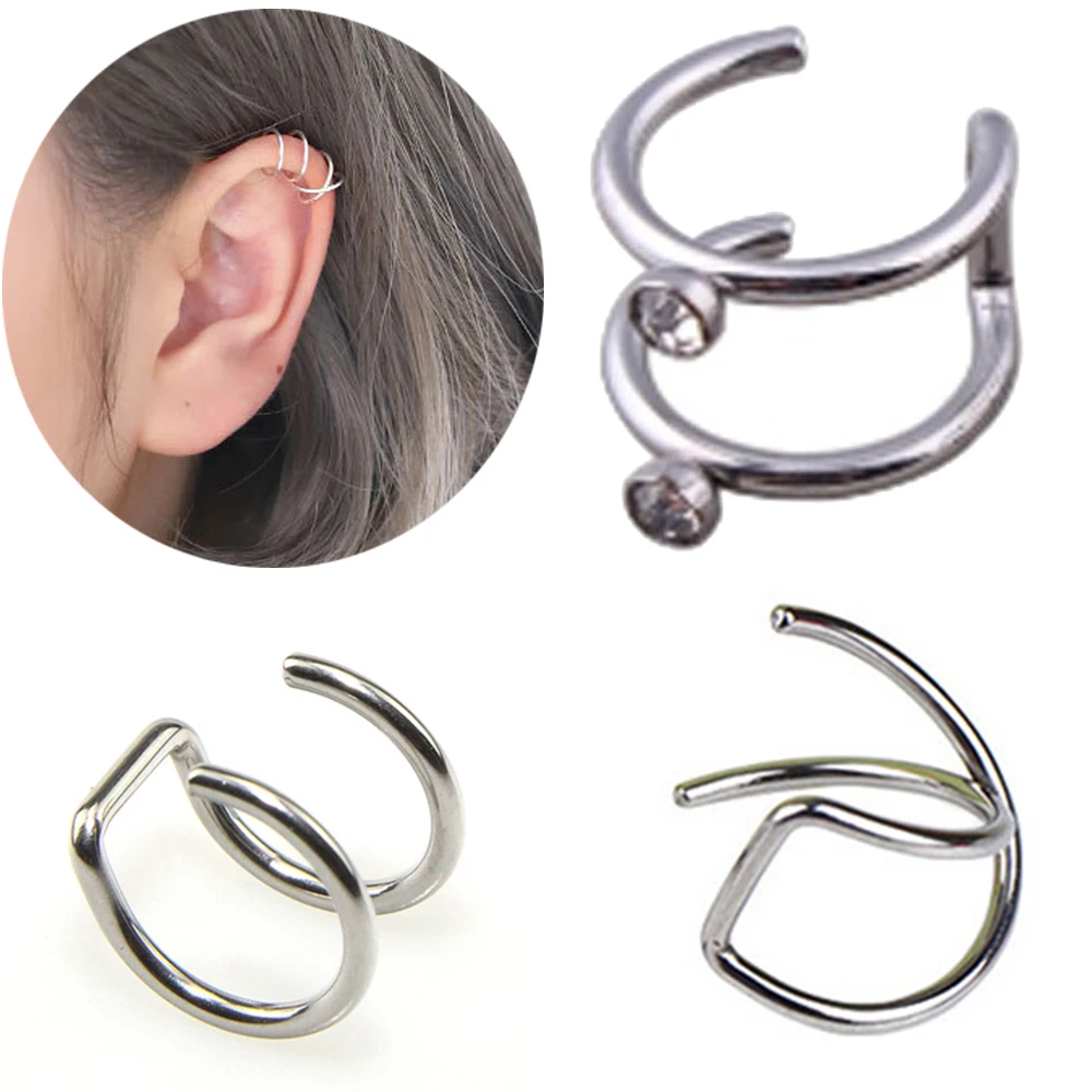 Ear Clip Earrings Clip Earrings Ear Clip 2pcs Stainless Steel Punk Rock No piercing Clip On