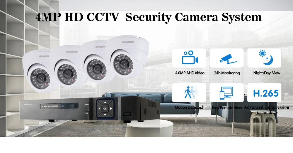 Купол 4MP комплект видеонаблюдения безопасности Камера Системы 4ch DVR NVR 5MP видеорегистратор Выход 40 м ночное видение Камера P2P вид