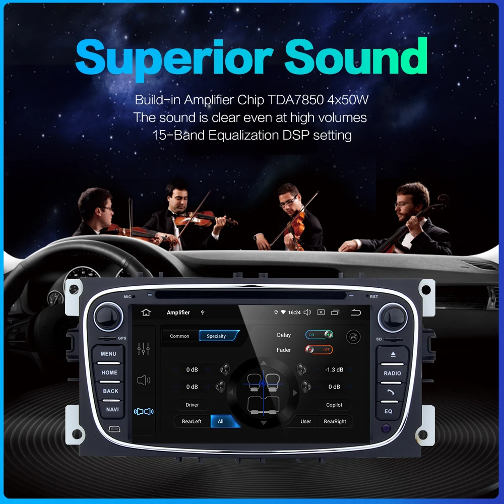 Dasaita " DSP Автомобильный мультимедийный Android 9,0 радио 2 din для Ford Focus 2 S-max Mondeo C-max Galaxy Bluetooth TDA7850 64G rom MAX6